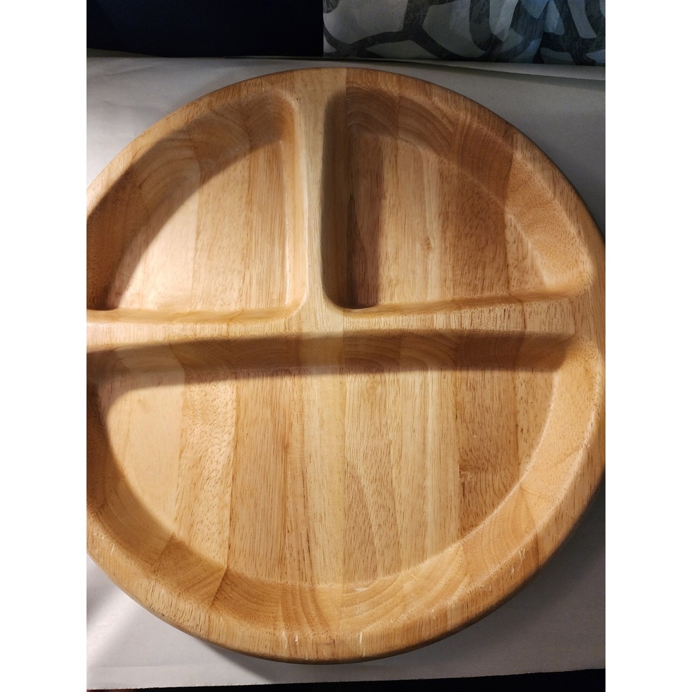 Marketplace Wooden Divided Serving Tray Round 3 Section Appetizer Platter Wood